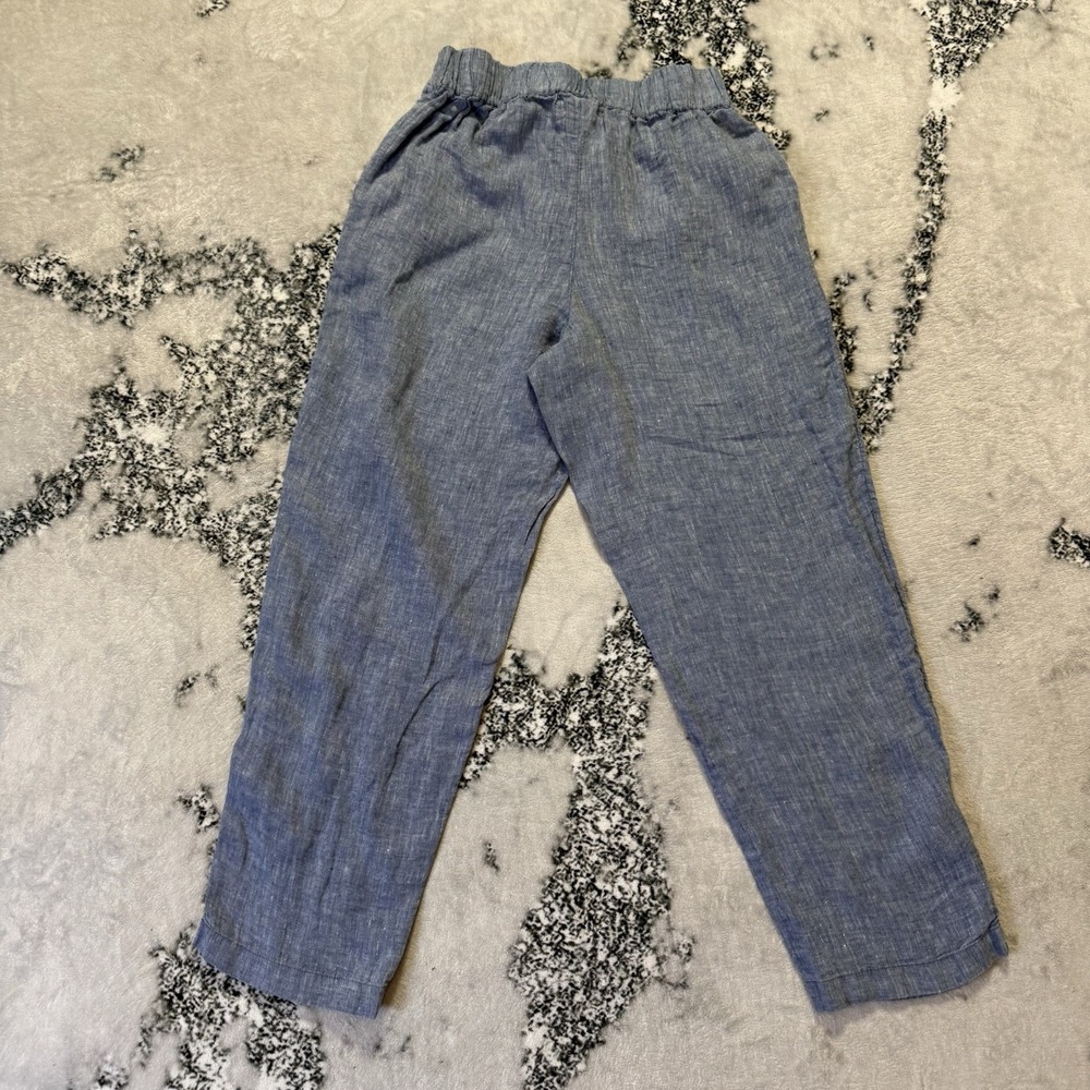 Haven Well Within Pants Womens Size S Blue 100% Linen Straight Leg Crop Boho‎